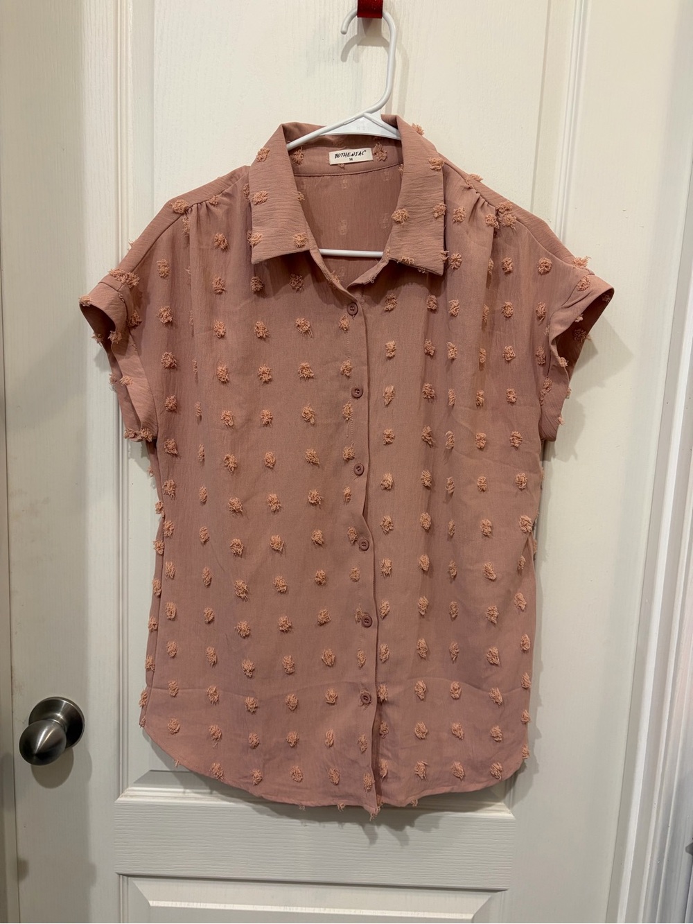 Textured Dot Button-Front Shirt in Dusty Rose